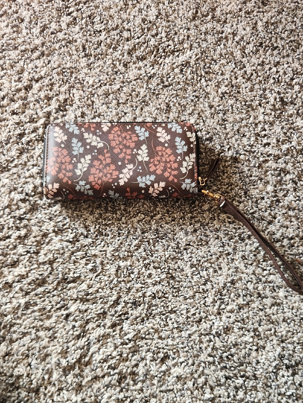 Floral Print Wristlet Wallet in Brown and Rust